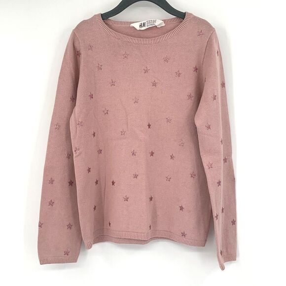 H&M Pink with Sparkle‎ Stars Pullover Crew Neck Knit Girl's Sweater Size 6-8Y - Picture 4 of 6